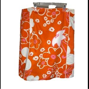 Helen Wang 100% Cotton, Orange Abstract Floral Designed Skirt. Size 10